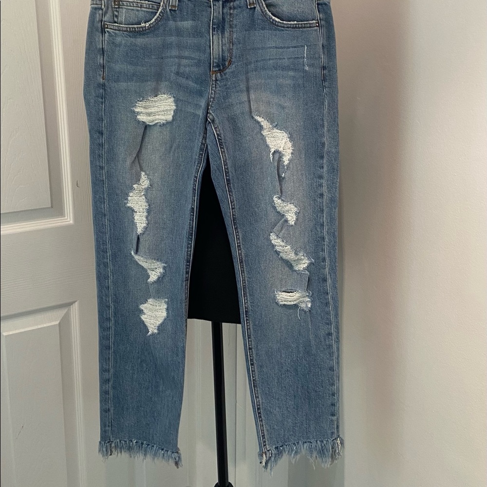 Joe’s Jeans, never worn, distressed ankle length frayed bottom, size 27